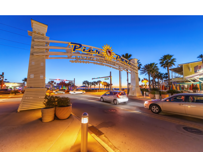 entrance to pier park shopping plaza in panama city beach