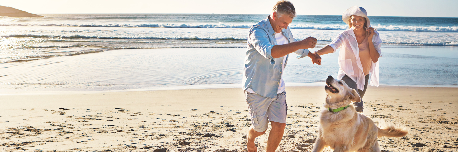 Couple With Pet At Beach of Holiday Terrace Beachfront Hotel, Florida